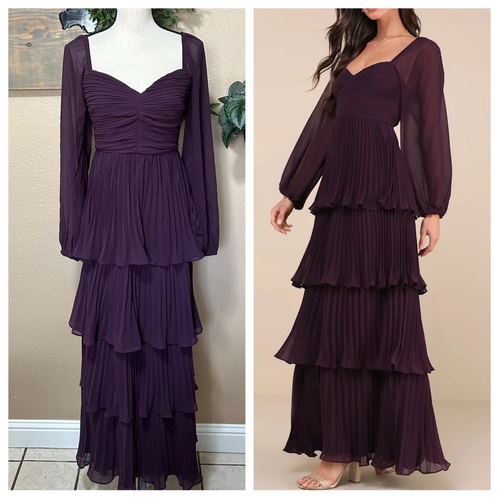 Impactful Elegance Purple Tiered Balloon Sleeve Maxi Dress